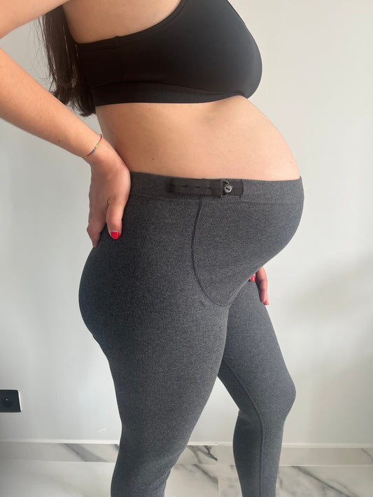 Legging de grossesse en coton ceinture haute avec sangle ajustable